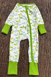 Green duck printed baby romper with fold over hands & footies. LR0505-9-AMY