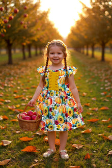  Sunflower /pumpkin printed girls dress.