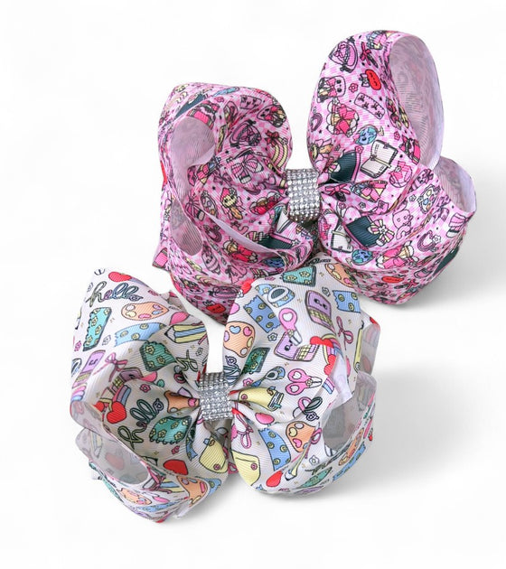 6.5" Wide double layer back to school hair bows. 4pcs/$10.00 BW-DSG-B36