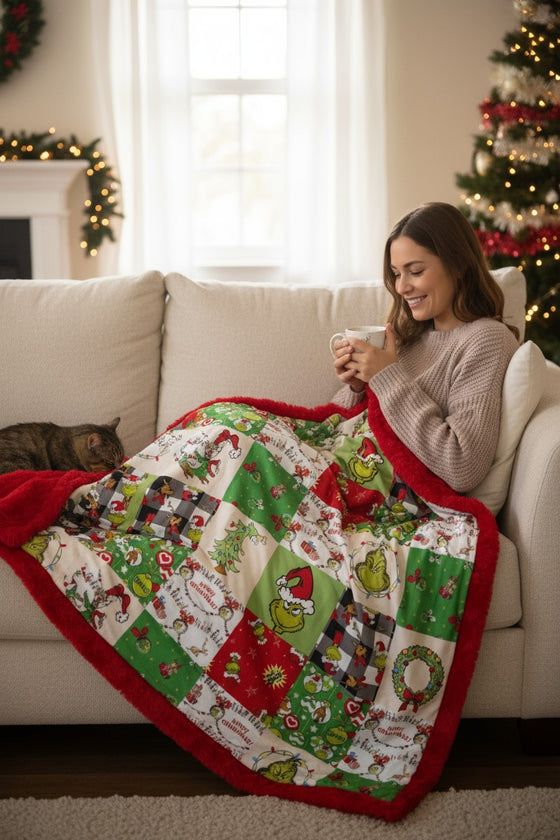 50" X 60" Grin* Fleece blanket. With fleece trim BL072304-
