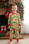 Stripe printed boys pajamas w/red trim. BLP0423-4- Jean