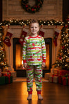 Stripe printed boys pajamas w/red trim. BLP0423-4- Jean