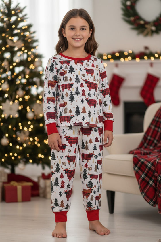 Plaid bull printed pajama set. BLP080711-AMY