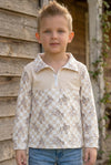 Ivory Checker & horse ride printed long sleeve pull over. BT0425-23-sol