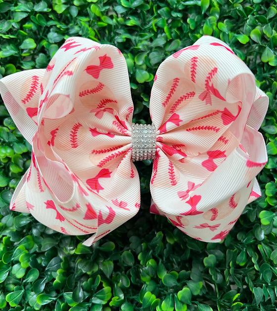 Baseball Coquette printed double layer hair bows. 4pcs/$10.00 BW-DSG-998