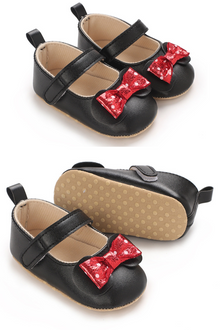  Black dressy baby shoes w/red front bow. BYQ4150B-