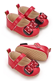  Red dressy baby shoes w/red front bow. BYQ4150R