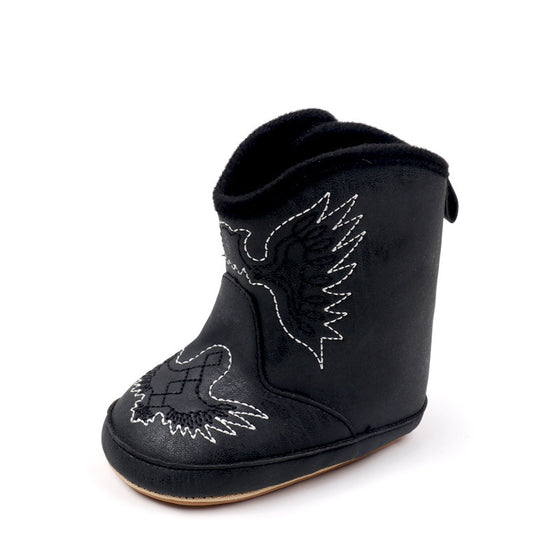 Black pleather baby  boots with velcro. MY3167B