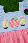 Pencils & apple application & tulle bottom dress. DRG35113017-LOI