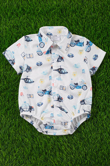  Police transportation printed baby onesie with snaps. RPB25153005 LOI