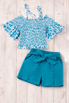 Animal printed cold shoulder top & relaxed fit shorts. OFG25143015-AMY