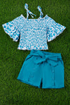 Animal printed cold shoulder top & relaxed fit shorts. OFG25143015-WEN
