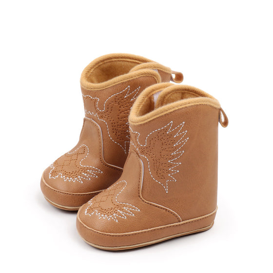 Camel pleather baby  boots with velcro. MY3167C