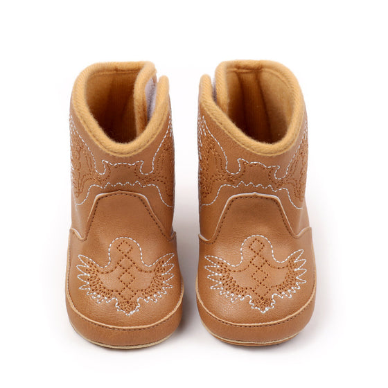 Camel pleather baby  boots with velcro. MY3167C