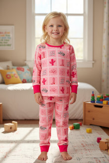  Pink western printed pajamas set. PJG60012 AMY