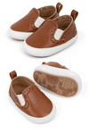 Brown Pleather slide of baby shoes with elastic. CG5112B