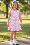 Lt. Pink cow printed HI-Performance crop top and skort. GSD022404-SOL