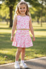 Lt. Pink cow printed HI-Performance crop top and skort. GSD022404-SOL