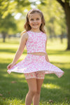 Lt. Pink cow printed HI-Performance crop top and skort. GSD022404-SOL