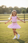 Lt. Pink cow printed HI-Performance crop top and skort. GSD022404-SOL