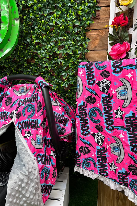 Cowgirl" multi-printed on hot pink car seat cover. ZYTG25153013 M