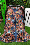 Multi-color floral car seat cover with navy blue minky fabric.ZYTG25153028 M