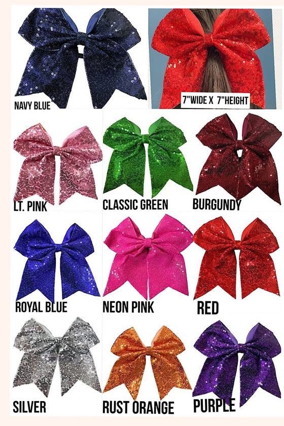 Sequins cheer hair bows w/elastic band. (6pcs/$10.50) CHEERBOW-2023-A