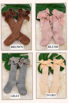  Knee High-baby socks with cute faux velvet bow. (3pcs/$11.25)Sock-2024a