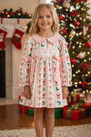 Multi-printed bow- Christmas dress with pink side bows. DRG65202 SOL