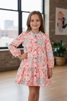  Dessert cactus long sleeve girls button up dress. DRG53965 JEAN