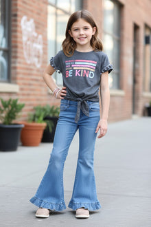  Lt. Blue ruffle trim bootcut denim pants. PNG50700 SOL