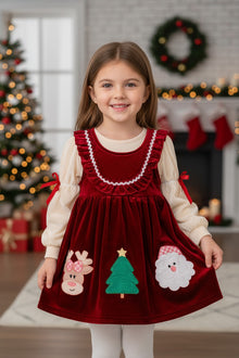  Maroon velvety Christmas dress with under shirt. OFG51673 AMY