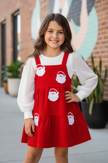  Super cute corduroy red dress with santa patch & long sleeve under shirt.  OFG51687 JEAN
