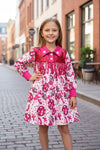 Fuchsia Western disco printed girls long sleeve dress. DRG53647 AMY