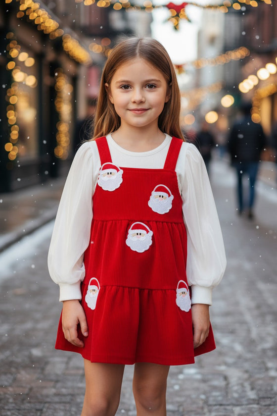 Super cute corduroy red dress with santa patch & long sleeve under shirt.  OFG51687 JEAN