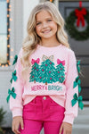 Lt. Pink Merry & Bright Christmas printed sweater. TPG60717 SOL
