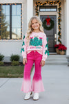 Lt. Pink Merry & Bright Christmas printed sweater. TPG60717 SOL