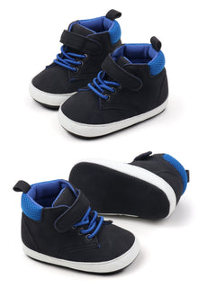  Black & blue Pleather baby shoes w/ velcro. MY3192-B