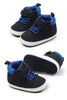 Black & blue Pleather baby shoes w/ velcro. MY3192-B