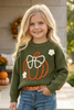 Olive green knit sweater w/ pumpkin embroidered. TPG60576 MON