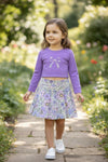 Floral bow applique long sleeve crop top and floral skort. GLD112001- AMY