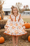 Pumpkin fall printed girls dress with angel sleeve. DRG53050 MON