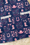 Navy blue dress w/ pink western print dress with front pockets. DRG62624 JEAN