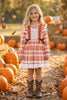 Burnt Orange plaid dress with lace detail. DRG63457 MON