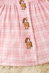 Smock, Pink plaid & embroidered horse dress. DRG63629 SOL