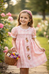 Smock, Pink plaid & embroidered horse dress. DRG63629 SOL