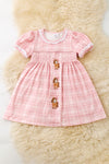 Smock, Pink plaid & embroidered horse dress. DRG63629 SOL