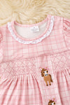 Smock, Pink plaid & embroidered horse dress. DRG63629 SOL