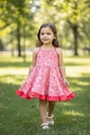 Cow printed flare  dress with hot pink hem. DRG63630 SOL