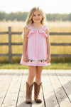 Pink gingham and strawberry embroidered dress. DRG64465 SOL